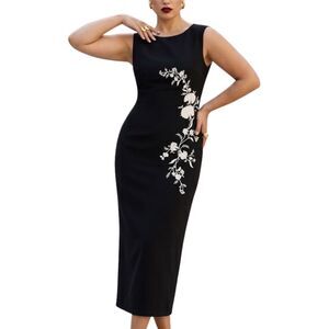 Vtg Sara Spencer Dress 12 Black White Floral Embroidered Maxi Formal Gown AS-IS